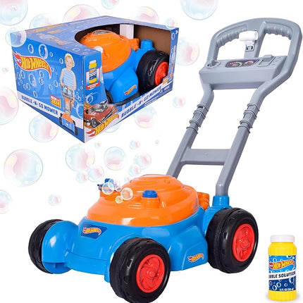 Hot Wheels™ Bubble Lawn Mower for Toddlers, Bubble Blowing Machines, Indoor/Outdoor Gardening Toy, Birthday Gift for Prechool Girls and Boys, No Batteries Required, Includes Bubble Solution, 2+
