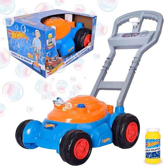 Hot Wheels™ Bubble Lawn Mower for Toddlers, Bubble Blowing Machines, Indoor/Outdoor Gardening Toy, Birthday Gift for Prechool Girls and Boys, No Batteries Required, Includes Bubble Solution, 2+