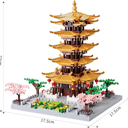 Chinese Architecture Ancient Famous Collectible Micro Building Blocks Set for Adults, 2200PCS Creative Model - Yellow Crane Tower with Cherry Blossom Tree Cherry Plants Presents