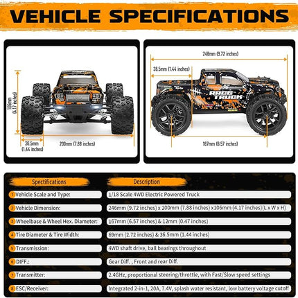 HAIBOXING 1:18 Scale RC Monster Truck 18859 36km/h Speed 4X4 Off Road Remote Control Truck,Waterproof Electric Powered RC Cars All Terrain Toys Vehicles with 2 Batteries,Xmas Gifts for Kid and Adults