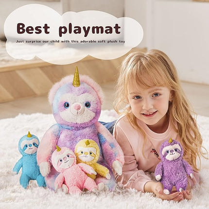 IKASA Mommy Sloth Stuffed Animal Mom and Baby Plush Toy,Cute 20" Soft Small Fluffy Mama Family Set with Little Mini Babies,Gifts for Kids