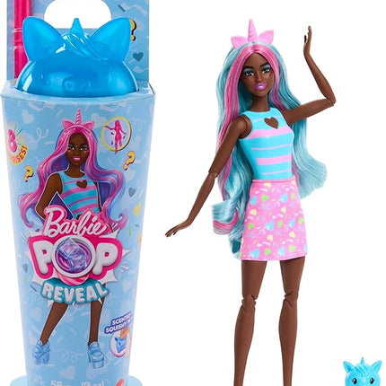 Barbie Pop Reveal Series Doll & Accessories Set, Shakes Series, Scented Unicorn Fashion Doll & Pet, 8 Surprises Include Color Change
