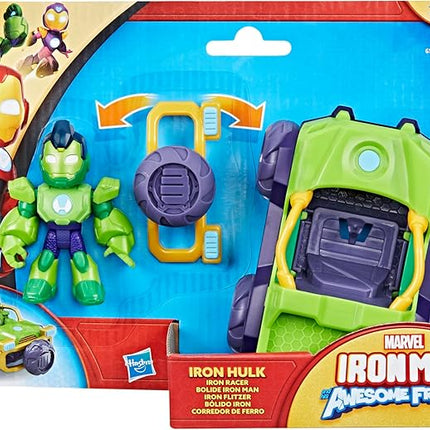 IRON MAN AND HIS AWESOME FRIENDS Marvel Iron Hulk Iron Racer Action Figure & Toy Vehicle, 3-Inch Super Hero Toys for Kids, Ages 3+