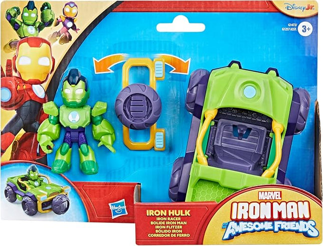 IRON MAN AND HIS AWESOME FRIENDS Marvel Iron Hulk Iron Racer Action Figure & Toy Vehicle, 3-Inch Super Hero Toys for Kids, Ages 3+