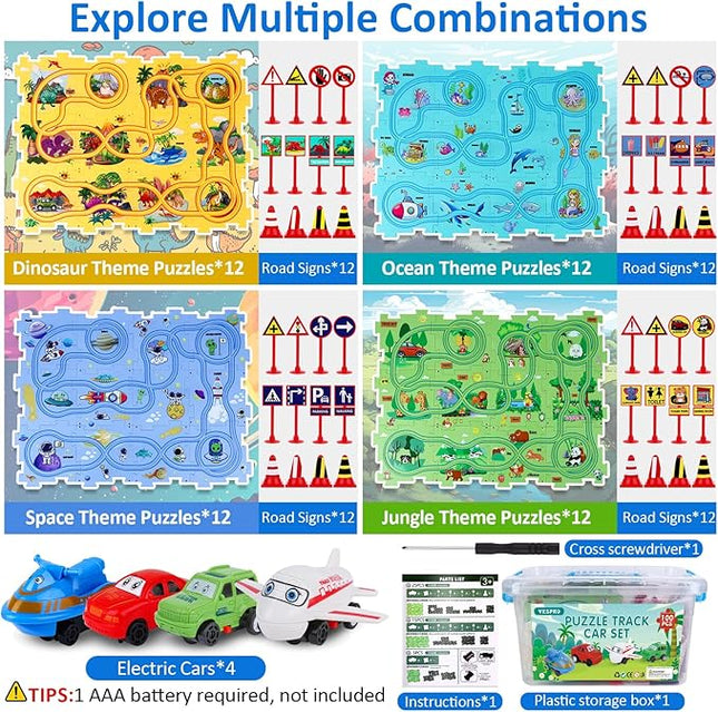 VESPRO 100PCS Kids Car Track Set - 4 Series Toddler Puzzle Racer Play Set, Educational Toys for Boys and Girls Ages 3+