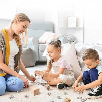 RLYLF 30Pcs Brain Teaser Puzzles Games Educational Toys Mind Wooden and Metal 3D Puzzles Unlock Interlock IQ Box