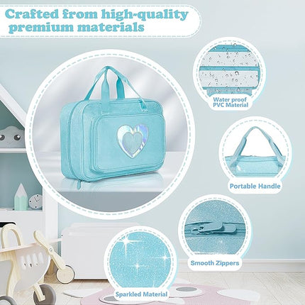 Carrying Case Compatible with Barbie Dolls 12-Inch, Storage Organizer with Handle Holds up to 6 Dolls,Multiple Pockets for Accessories,Toy Storage Box, Blue,Bag Only