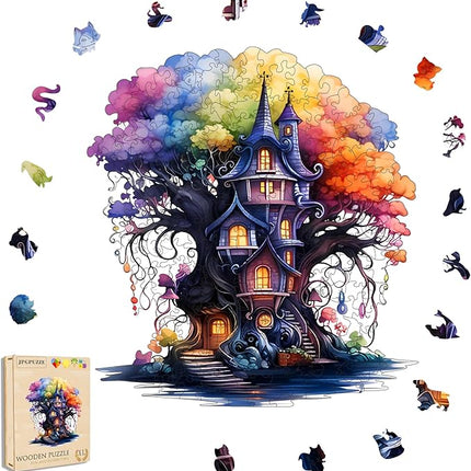 Wooden Puzzles, 249PCS Magical Tree Jigsaw Puzzles, Unique Shaped Wooden Puzzle for Adults and Kids, Family Game(Magical Tree, Royal)