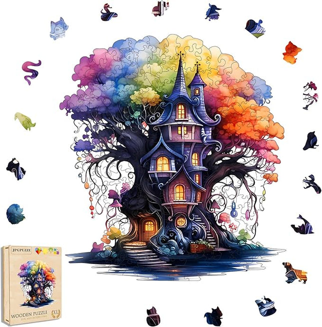 Wooden Puzzles, 249PCS Magical Tree Jigsaw Puzzles, Unique Shaped Wooden Puzzle for Adults and Kids, Family Game(Magical Tree, Royal)