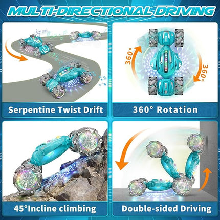 Remote Control Car Toys for Kids, Gesture Sensing RC Stunt Car, RC Cars for Boys Age 8-12, 2.4Ghz Hand Controlled Twist Cars, Ideal Birthday for Kids Age 6 7 8 9 10+(Lagon Blue)