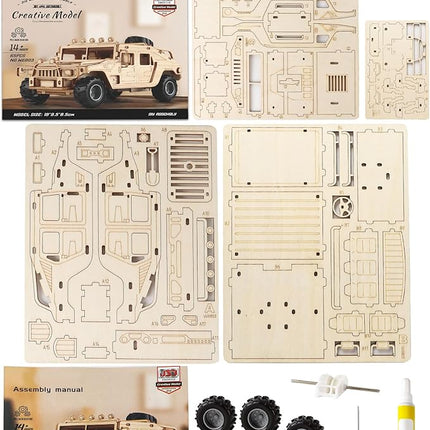 3D Wooden Puzzles Model Car Kits to Build for Adults, DIY Off-Road Car Building Kits, Brain Teaser Pull Back Toys, Gift for Men Boys on Birthday/Christmas Day