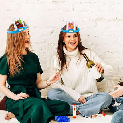 5 Set Headband Game The Quick Question Game Guessing Who Am I Board Game Set Include Headbands Picture Cards Scoring Coins Sand Clock for Family Party