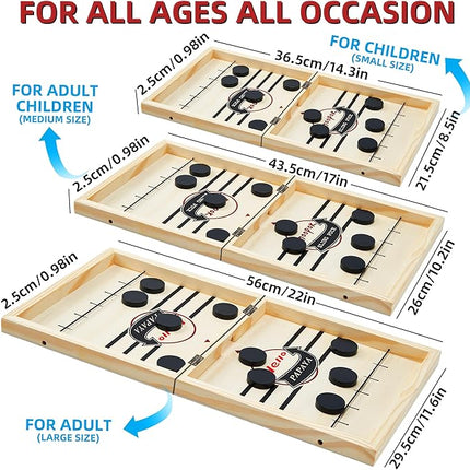 Foldable Fast Sling Puck Game with Chess Board and Checkers Board, Tic Tac Toe. Wooden Air Hockey Family Night,Table Games Gifts for Adults and Kids