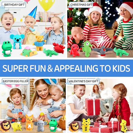 111Pcs Animal Erasers Desk Pets for Kids Animal Pencil Erasers Bulk Puzzle Eraser Toys Gifts for Classroom Prizes,Game Reward,Treasure Box,Easter Egg Fillers,Goodie Bag Stuffer,Party Favors