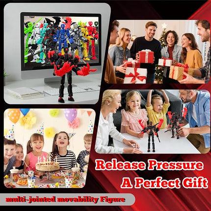 5.5Inch T13 Action Figure Assembly Completed, T13 3D Printed Action Figure Multi-Jointed Movable Robot Set,Collectors Desktop Decorations for Game Lovers Toys (Black Red)