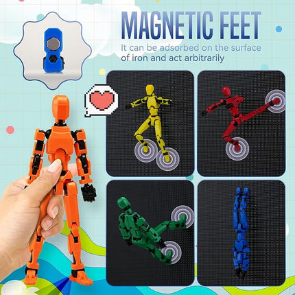 [Assembly Complete] Dummy 13 Action Figures with Magnetic Suction Function, Lucky Titan 13 Action Figures, Multi-Jointed Movable，with 3 Hand-Shapes, 5 Weapons (1Pcs - Orange)