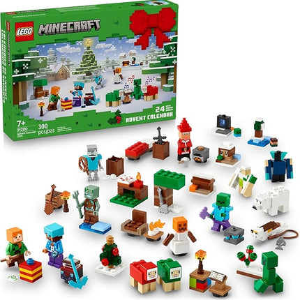LEGO Minecraft Advent Calendar 2025 Building Toy - Kids Holiday Countdown Set for Boys & Girls, Ages 7+ - 24 Buildable Surprises & 8 Minifigures for Gamers - Collectible Gift for Christmas - 21280