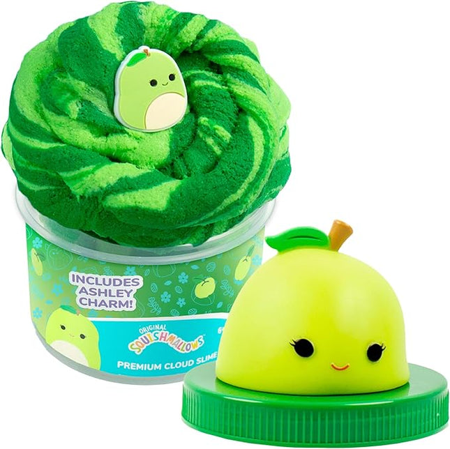 Original Squishmallows Ashley The Apple Premium Cloud Slime, Green Apple Scent, 8 oz. Jar Storage Container with Figurine Topper, Rubber Charm, Goodie Bags Stuffers, Kids Party Favors, Sensory Toys