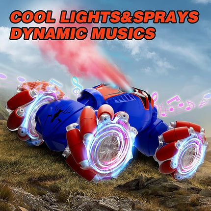 Remote Control Car for Boys 8-12, 4WD Gesture Sensing RC Stunt Car 2.4Ghz with Lights Music Sprayer RC Cars for Boys Age 4-7 8-12 Hand-Controlled Cars Toys Birthday Gifts for Kids Girls Blue
