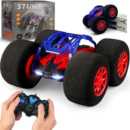 pinkking Stunt Remote Control Car with Oversized Sponge Tires Outdoor Indoor RC Car 2.4GHz Electric Race Stunt Vehicle Toy Double Sided 360° Rolling Rotating Driving Car for Kids Boys Girls Gift