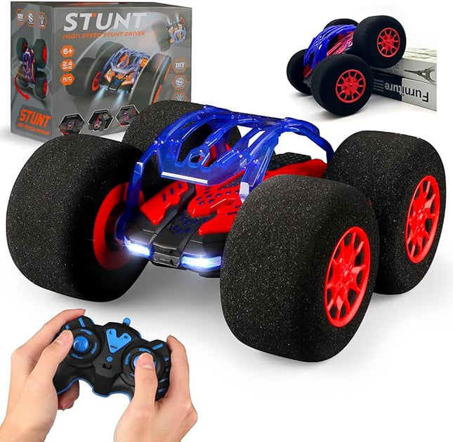 pinkking Stunt Remote Control Car with Oversized Sponge Tires Outdoor Indoor RC Car 2.4GHz Electric Race Stunt Vehicle Toy Double Sided 360° Rolling Rotating Driving Car for Kids Boys Girls Gift