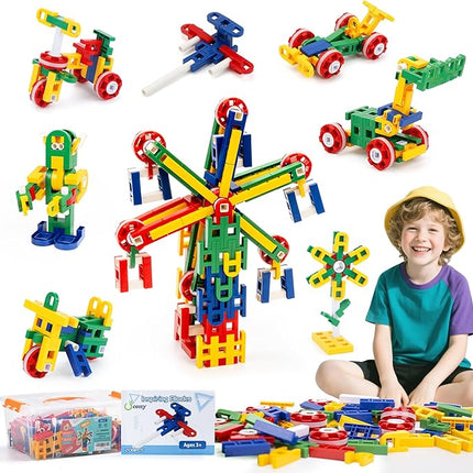 cossy STEM Building Toys for Kids, Construction Building Blocks, Educational Toys for 3-5 4-8 5-7 6-8 Year Old, Creative Games, Engineering, STEM Kits, 208 Pcs