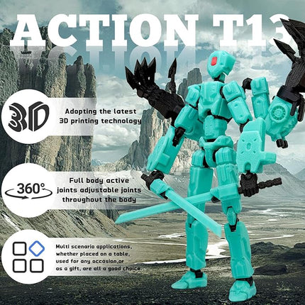 8Inch T13 Action Figure Assembly Completed, T13 Multi-Jointed Movable Robot Action Figure Set,Collectors Desktop Decorations for Game Lovers Toys (Cyan)