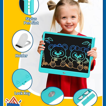 TEKFUN 15inch LCD Writing Tablet Teen Boy Girl Gifts Ideas, Easter Birthday Gifts for Kids, Drawing Board Educational Toys for 6 4 5 3 Year Old Boys, Homeschool and Office Message Memo Board (Blue)