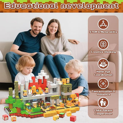 138PCS 0.8In/2CM Magnetic Blocks, Constructions -Themed Magnet Cubes Building Block Toy for Kids 3+, Christmas & Birthday Gifts