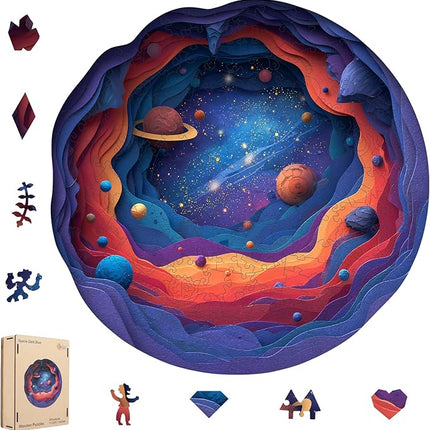 Wooden Space Jigsaw Puzzles - 498 Pcs Galaxy Astronomy Decorative, Brain Teaser for Adults and Teens, Wood Decorative Planet Adventure Gift Idea, 16.5x16.4 in