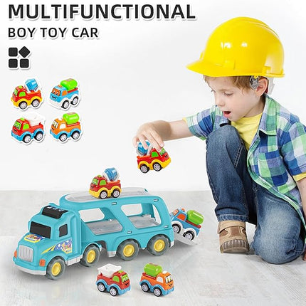 Veslier Toy Trucks Car for 1 2 3 4 5 Year Old Toddlers Boys Girls,Trucks Toys 5 in 1 Construction Vehicles Toys for Kids Boys Girls,Car Trucks Toys with Light Sound,Christmas Birthday Gifts.