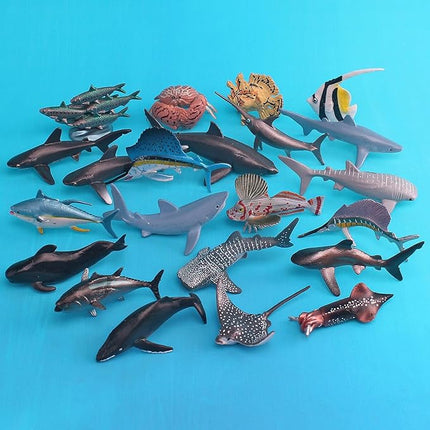 22PCS Mini Sea Ocean Animal Toys Sea Creatures for Cake Topper 2-4 Inch Marine Animal Figures Mini Shark Toy Bath Toys Educational School Project for Kids Toddlers