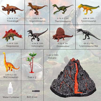 Large Volcano Set with 9 Realistic Dinosaur Action Figures for Kids 2 3 4 5 6 8 10 Years, Simulated Volcanic Eruptions w/Sounds, Volcano Can Store Dinos, Gift for Toddlers Boys & Girls