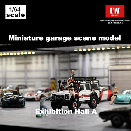 1/64 Model Car Display Case,Fits for 1/64 Hot Wheels Diecast Model Car,Diorama Double Decker Car Showroom Garage Model with Dimmable LED Lighting City Car Parking Lot Scene Model Collection (A)