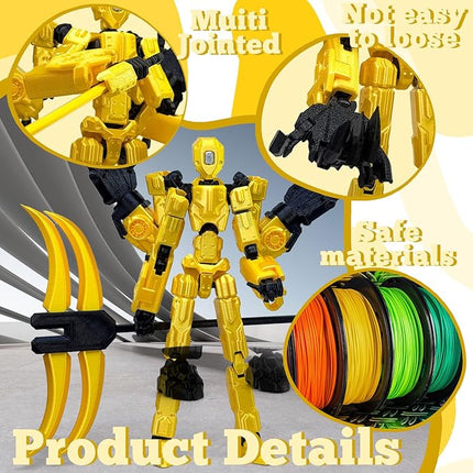 8Inch T13 Action Figure Assembly Completed, T13 Multi-Jointed Movable Robot Action Figure Set,Collectors Desktop Decorations for Game Lovers Toys (Yellow)