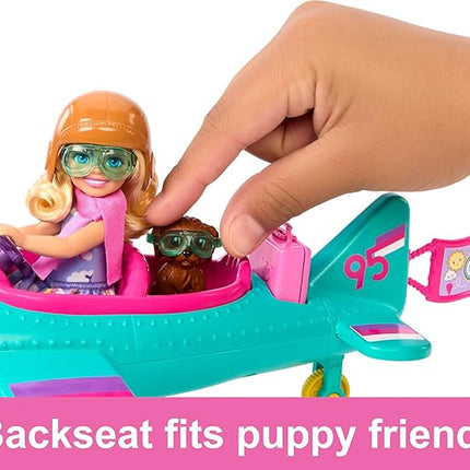 Barbie Chelsea Can Be Doll & Plane Playset, 2-Seater Aircraft with Spinning Daisy Propellor & 7 Accessories, Includes Pet Puppy & Stickers