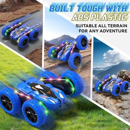 Remote Control Car for Kids, 2.4GHz 4WD Stunt RC Car with Double-Sided 360° Flips, Rechargeable LED Light Off-Road Toy Car for Boys Girls Ages 6-12