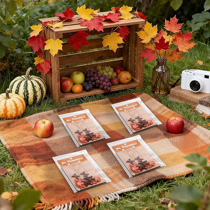 12 Pcs Fall Tic Tac Toe Game, Mini Wooden Tic Tac Toe Strategic Board Game with Maple Leaf, Brown X Pieces, Thanksgiving Cards Included, Ideal for Fall Holiday Party Favor Family Activities