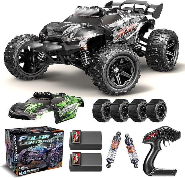 1:14 Scale All Terrain RC Cars for Adults & Boys (HS14323), Max Fast 40+ KPH, 4WD Off-Road RC Truck for Snow & Sand & Mud, 4X4 Waterproof Remote Control Car with 2 Rechargeable Batteries