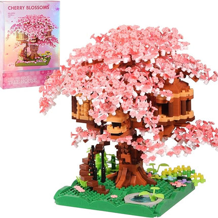 Cherry Blossom Tree Building Block Set Gift for Adults Girls Boys 14+, Cherry Bonsia Treehouse Micro Building Blocks, Japanese Sakura Flowers House 2028PCS