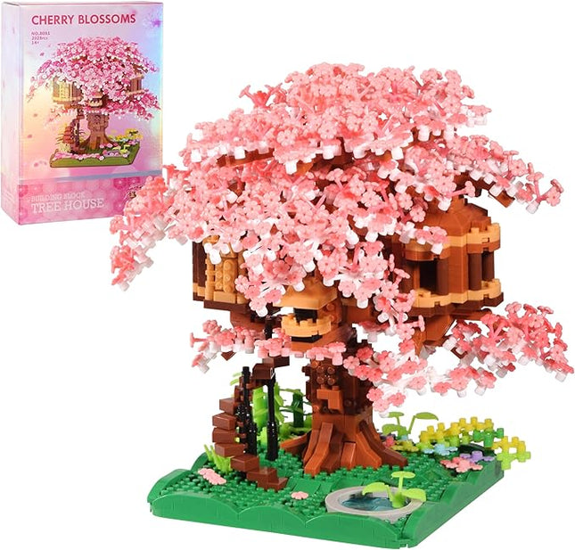 Cherry Blossom Tree Building Block Set Gift for Adults Girls Boys 14+, Cherry Bonsia Treehouse Micro Building Blocks, Japanese Sakura Flowers House 2028PCS