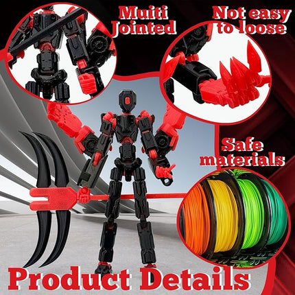 8Inch T13 Action Figure Assembly Completed, T13 Multi-Jointed Movable Robot Action Figure Set,Collectors Desktop Decorations for Game Lovers Toys (Black Red)