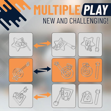 Metal Puzzles Brain Teaser, 24pcs Metal Wire Puzzles for Adults Kids Teenagers, Classical Mini Mind Ring Puzzle Set, Educational IQ Unlock Interlocking Toy Lock Puzzle Gift Set