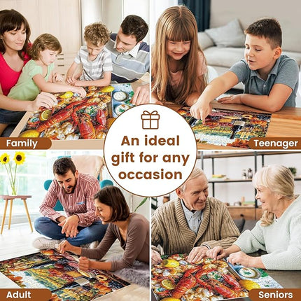 2 Pack Puzzles for Adults 500 Piece Winery & Seafood Dinner Jigsaw Puzzles for Adults, 500 Pieces Birthday Party for Family Kids, Funny Puzzle, 20.5x15 in