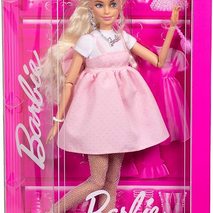 Barbie Deluxe Style Doll #3 in Barbiecore Outfit, Blond Hair in Top Knot, Pink Pastel Dress with Oversized Bow and Accessories Like Mesh Tights