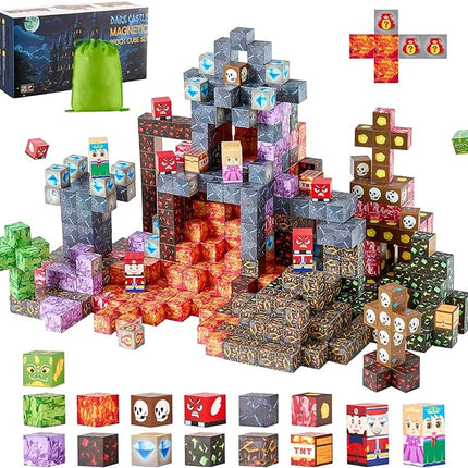 VEVOR Magnetic Blocks, 150 PCS Dark Castle Set, Magnetic Building Cubes for Kids, STEM Montessori Sensory Toys for Christmas Birthday Gift, Construction Stacking Toy for 3+ Years Old Boys & Girls