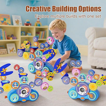 STEM Gears Toys for Kids Ages 3+, Creative Learning Building Blocks, 18Pcs Educational Construction Toy Set, Electric & Manual Dual Mode, Versatile Gear Playset Gift for Boys & Girls