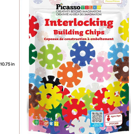 PicassoTiles Construction Building Chips Block 300 Piece Set Interlocking Plastic Disc STEM Learning Toy Creative Education Child Brain Development Play for Toddler Kids Boys Girls Ages 3 & Up PTF300
