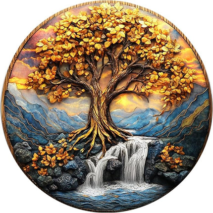 Wooden Puzzles for Adults, Tree of Life Waterfall River Wooden Jigsaw Puzzles 500pcs,16.5x16.5in, Royal, Unique Shape Adult Puzzles,Irregular Creative for Adults and Kids Family Game