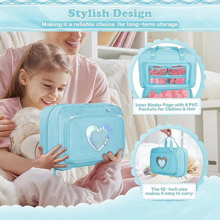 Carrying Case Compatible with Barbie Dolls 12-Inch, Storage Organizer with Handle Holds up to 6 Dolls,Multiple Pockets for Accessories,Toy Storage Box, Blue,Bag Only